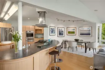 The kitchen island comes in handy for entertaining.