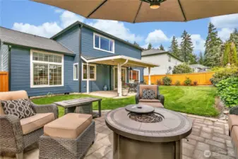 he spacious 14x14 backyard paver patio offers the perfect outdoor retreat, complete with all included outdoor furniture—and yes, that even includes the propane fire pit! It's a ready-to-enjoy space for cozy evenings and lively gatherings.  and lively gatherings.