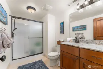 Downstairs bathroom with walk in shower