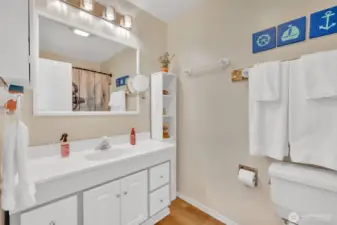 Primary bathroom in the primary suite