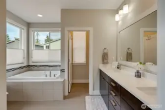 Incredible spa-like 5-piece ensuite bath off primary.
