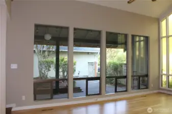 Formal sunken living room window to courtyard
