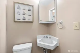 Half bath in Primary Suite with new sliding door