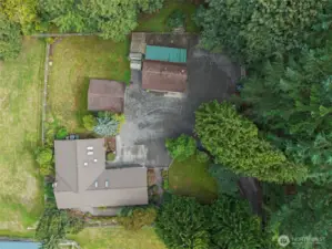 Overhead view showcasing the home's distinctive roofline and architectural design