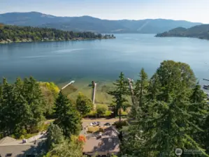 Nice drone shot above the home looking south above the Lake.