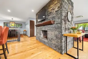 Another view of the fine workmanship on this custom fireplace .