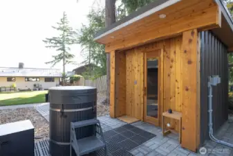 Beautiful custom Sauna to warm your bones and then take a plunge !