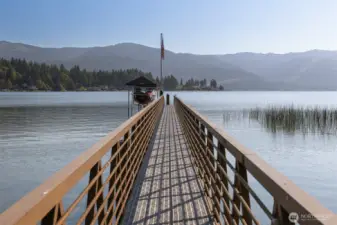 Custom dock with handrails .