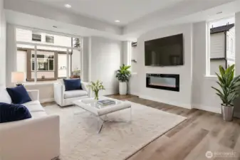 Large Living Room With Built-in Electric Fireplace, Virtually staged