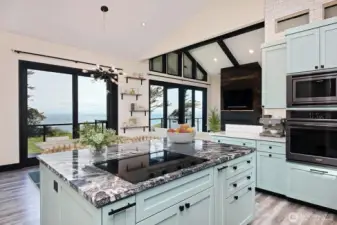 Enjoy westerly water views while cooking.