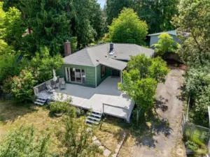 Aerial View of front porch and lot
