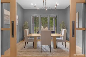 Double Enveloping Fir and Glass Doors to the Dining Room.