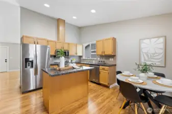 Spacious kitchen with eating space.