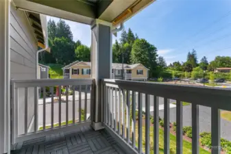 Patio is large enough for a small furniture set.