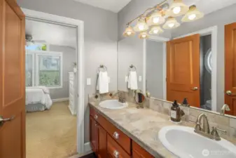 Do you love a jack and jill bathroom like most people?  Well here you go!  This sweet bathroom connects two of the upstairs bedrooms!  So convenient and even more fun!