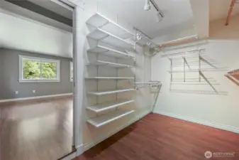Walk-in closet only partially seen here--you'll LOVE it!  Well-lit, and lots of shelving.