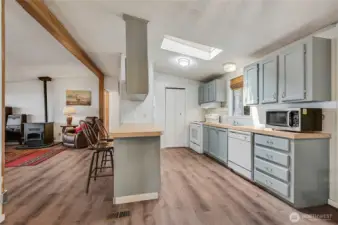 Kitchen with Pellet stove in front room.