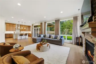 Beautiful great room with direct access covered patio and private backyard