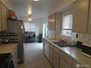 Kitchen from the dining area to the back