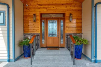 Drive-through carport at the grand entry -  detailed in pine.