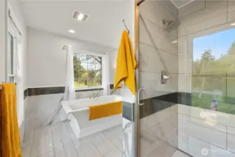 Primary Bathroom Suite #1: Soaking Tub WIth Walk-in Shower.