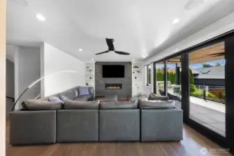 Engineered hardwood for style and gas fireplace with luxury touches