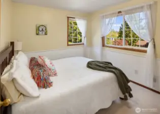 Guest bedroom #2 with peak-a-boo view of Cascade mountains.
