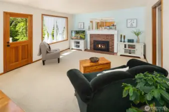 Gas fireplace is great for cozy winter movie nights.