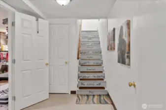 Convenient access to storage and bonus spaces * Custom-painted stairs with uplifting messages
