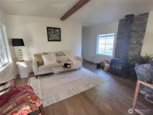 Family room with wood stove.