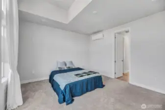 Primary bedroom showing entry to walk in closet and bathroom