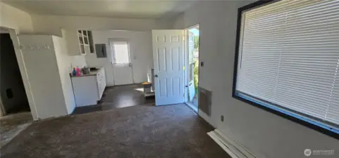 Living room to kithchen which is unfinished