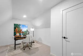 Another bedroom up with views of the Cascades