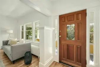 From the moment you cross the threshold, the period details draw you in. Note the row of double-hung windows, a Craftsman architectural staple, that flood the interior spaces with light and bring nature inside.