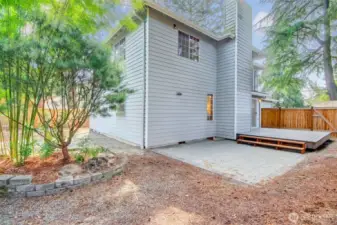 Deck off of rec room slider. Lots of patio space. Low maintenance yard.