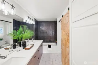 The tile floor has radiant heat so be sure you wear your socks in here!