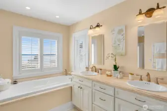 Upstairs full bath with separate shower & heated floor