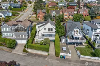 Aerial view of rear exterior ~ Street-to-street lot ~ Attached garage access