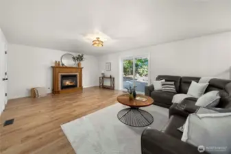 Family room has direct access to the back yard and patio.