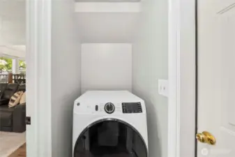 Washer and dryer located on the main level.