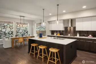 The formal dining space is wide and long; large enough to accomodate big holiday or party groups easily.