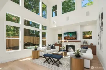2 story great room that overlooks the private backyard