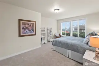 You definitely do not feel like you're in a lower level bedroom when you walk into this fantastic room with views of Gig Harbor’s natural landscape through giant windows.  It's bright, comfortable, and beautifully scaled.
