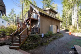 Stairs to guest quarters over garage