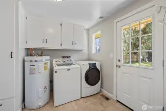 Laundry room with door to the back yard