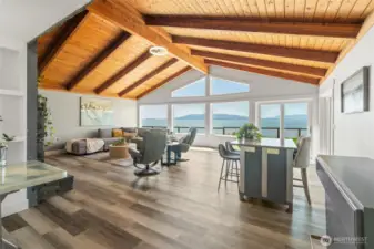 Entire great room frames the bay