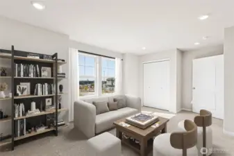 Large bedroom perfect for bonus playroom or library. Photo is representational. Actual home is under construction. Colors, materials, and features may vary. See site agent for details.