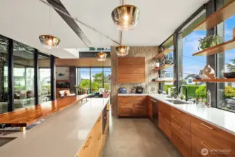 Enjoy plenty of cabinet space plus open shelving for plants, storage and display