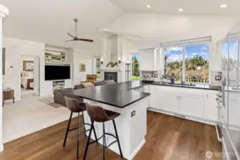 Kitchen opens into the living space and dining