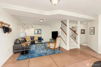 Daylight basement has second living space complete with a second fireplace